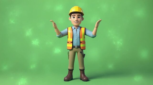 Friendly construction worker gesturing confidently in safety gear