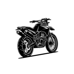 Fototapeta premium Black and white vector dirt bike motorcycle rear view, off road motocross silhouette illustration