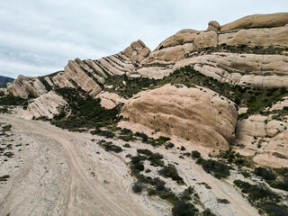 The Cajon Pass Fault Zone in California from A UAV Aerial Drone looking at the Mormon Rock Cajon Pass Formation in the San Andreas Fault Zone in California.