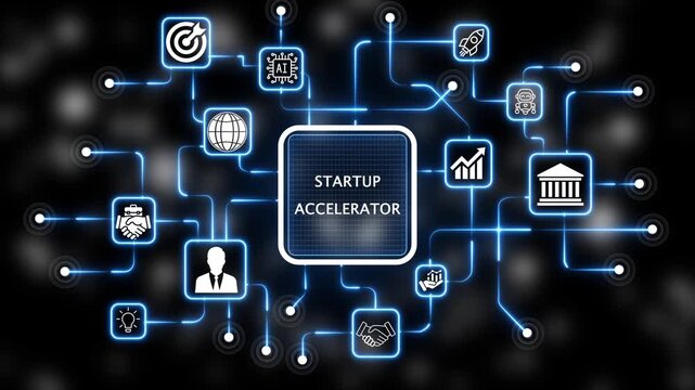 Coach motivation to startup accelerator improvement. Education concept. Training. Leadership skills. Human abilities. Internet, business, Technology and network concept. 4k animation neon 
