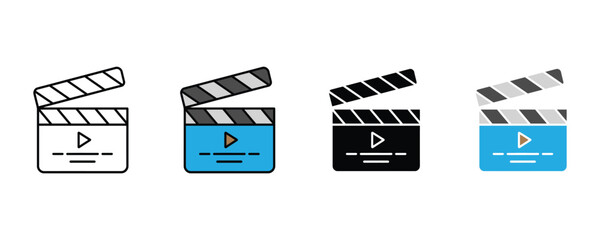 Movie clapperboard icon vector. Film production slate symbol for cinema industry, video editing, and media broadcast set. Vector Illustration.