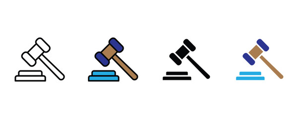 Gavel icon vector. Judge hammer symbol for justice, legal system, court proceedings, and law firm set. Vector Illustration.