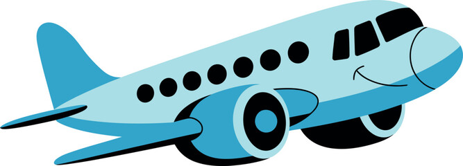 Naklejka premium A cartoon airplane flying through a clear blue sky with a smile on its face