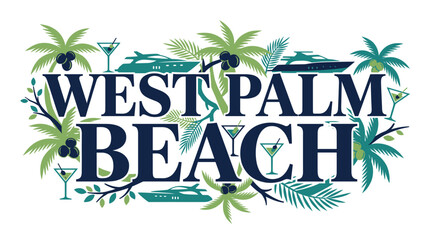 Obraz premium West Palm Beach Florida typography with tropical elements vector illustration