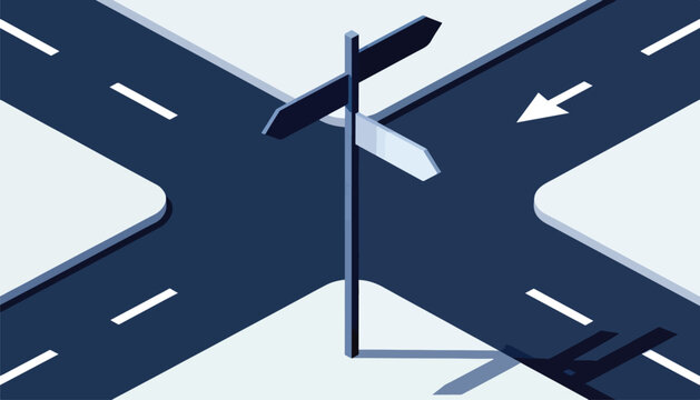 An intersection with a signpost and directional arrows