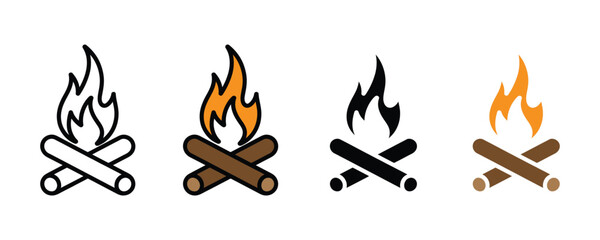 Campfire icon vector. Bonfire symbol for outdoor camping, hiking adventure, and warm energy set. Vector Illustration.
