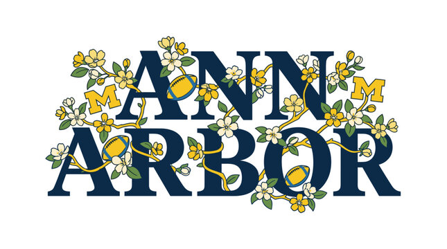 Ann Arbor Michigan football and floral design vector illustration