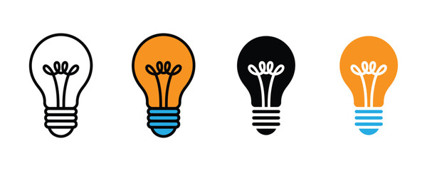 Light bulb icon vector. Bright idea symbol for creative thinking, solution discovery, and energy innovation set. Vector Illustration.