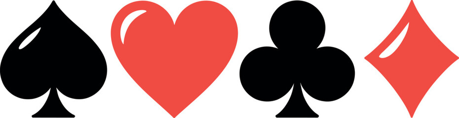 A set of four colorful playing card suits on a white background