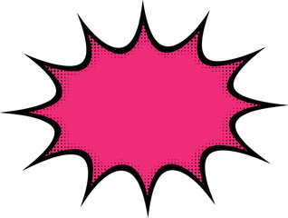 A vibrant pink comic book explosion graphic element on a white background