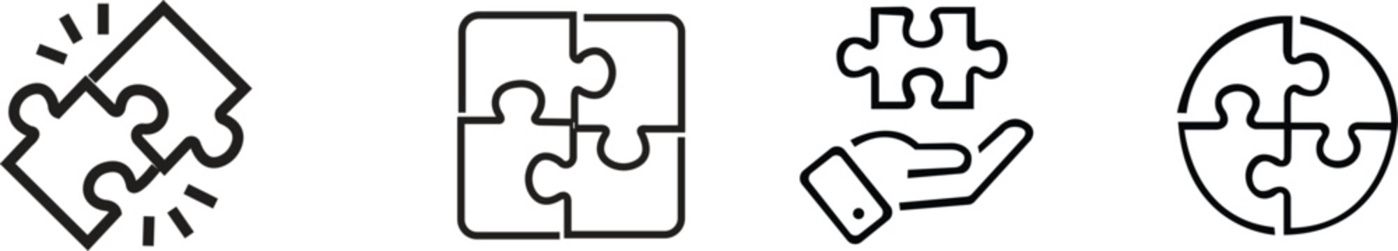 Puzzle pieces icon set. Puzzle jigsaw outline icons  background - stock vector. Puzzle pieces icon set. Puzzle jigsaw outline icons. isolated on transparent background