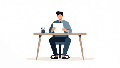 Fototapeta premium A person sitting at a desk, holding papers