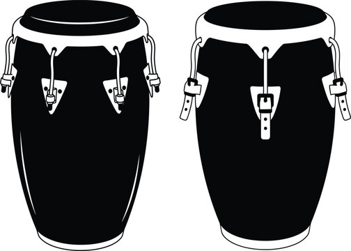A pair of black congas with white hardware