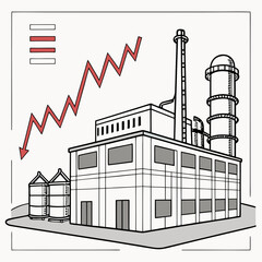 Obraz premium Industrial building with decreasing stock market graph