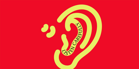 Obraz premium Yellow ear illustration with green text on red background