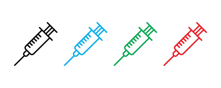 Medical syringe icon vector. Healthcare symbol for vaccination, clinical injection, and laboratory immunization set. Vector Illustration.
