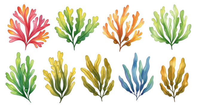 Colorful seaweed collection isolated transparent bg, cutout png