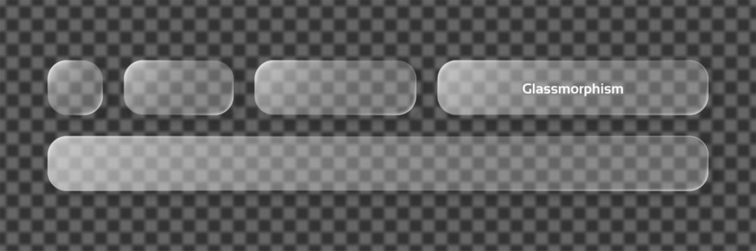 Set of glass morphism translucent plates, user interface elements. Liquid shape glass mockup for website template design, transparent frames.