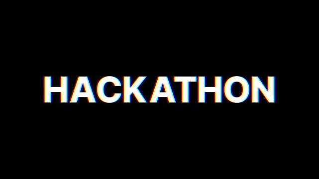 Hackathon text Glitch effect animation on with transparent background.