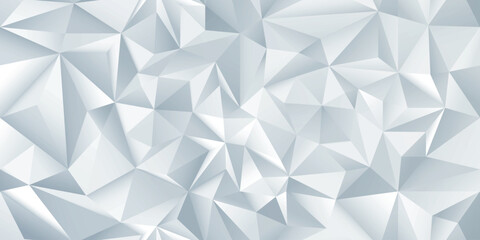 Abstract vector polygon seamless background. 3d surface with geometric triangle shapes. White and gray mosaic texture. Futuristic design. Poster, banner, presentation template