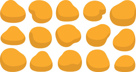 A digital illustration of various orange shapes arranged in a grid pattern on a white background