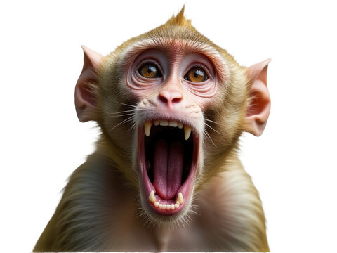 A close-up shot of a monkey's face with its mouth open, possibly in shock or surprise
