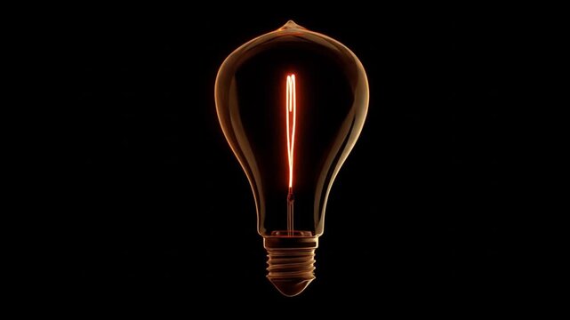 Glowing light bulb with heart shape filament isolated on black background