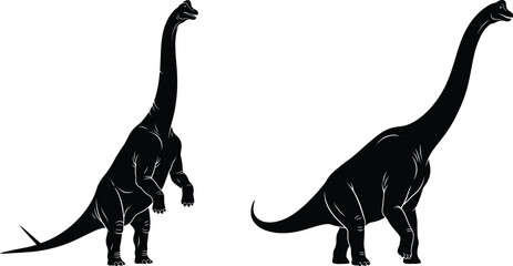 Obraz premium Two black silhouettes of long-necked dinosaurs standing