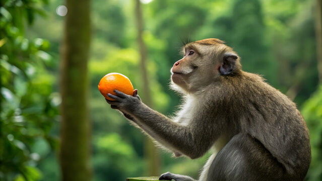 Monkey  holding orange