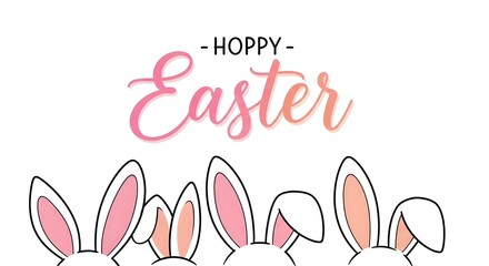 Obraz premium Hoppy easter sunday greeting with pink bunny ears and easter eggs