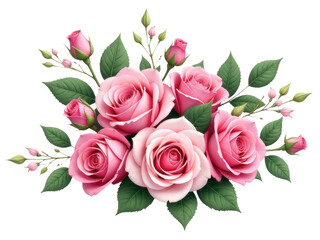 Fototapeta premium A beautiful arrangement of pink roses with green leaves