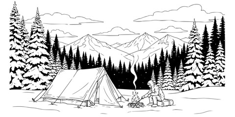 Winter Camping Adventure Silhouettes