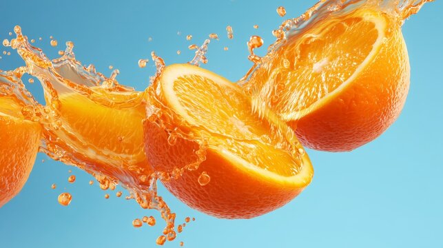Naranja en el aire en un chorro de zumo