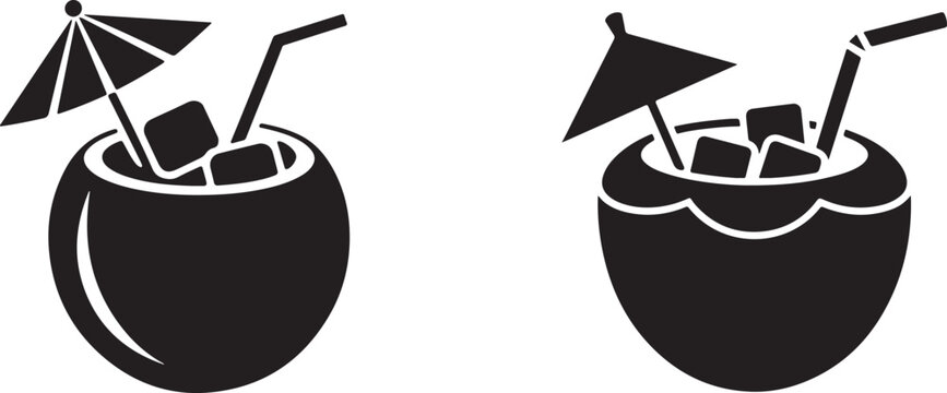 Coconut cocktail with ice cubes and straw vector illustration graphic