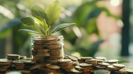 Green plants grow from coins