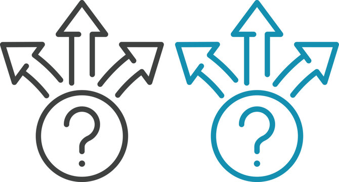 Navigation direction arrows icon set collection with multiple path choices, decision making and road fork symbols in blue and gray isolated on white background vector.