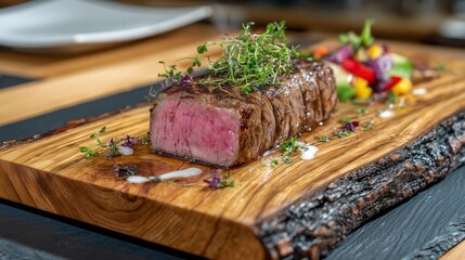 Un filete de wagyu en una tabla de cocina