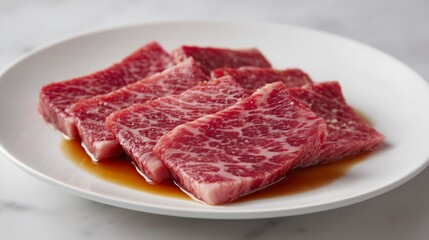 Un filete de wagyu en un plato cortado en trozos