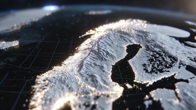 39Elegant modern Greenland map on a textured dark background, glowing white landmass, subtle grid lines, premium editorial design, minimalist cartography with dramatic contrast