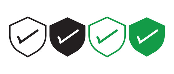 Obraz premium Set of Four Security Shield Icons with Check Marks in Outline and Solid Styles