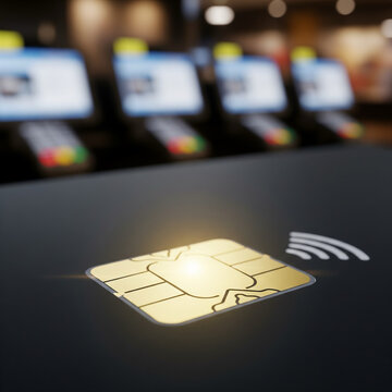 A Credit Card Chip With Payment Terminals Background