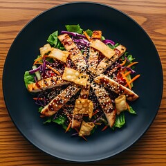 Gourmet Grilled Chicken Salad, Healthy Meal, Restaurant Dining, Food Photography, Modern Kitchen, Top-Down View, Culinary Artistry