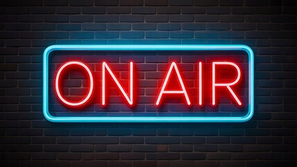 Fototapeta premium Red neon on air sign glowing on brick wall background 