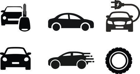 Fototapeta premium Collection of six black car silhouettes with various features