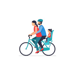 Fototapeta premium Family Bicycle Ride: Parents and Child Cycling Together, Active Lifestyle, Outdoor Activity, Happy Moment, Vector Illustration