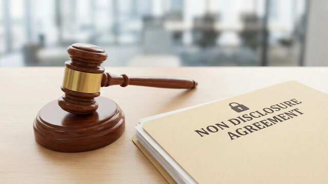 NDA confidentiality agreement with gavel representing legal protection of business trade secrets and privacy