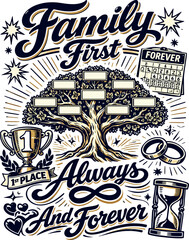 Obraz premium Family First Always Forever Vintage Art