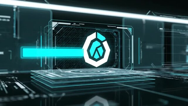 Futuristic Holographic Interface Displaying Abstract Geometric Symbol.