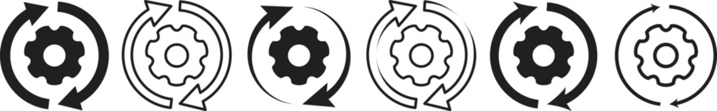 Sync process and workflow icon set. data synchronization symbols, arrows and cycle line art, professional vector illustration. minimalist technology and data flow design elements.
