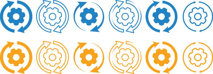 Obraz premium Sync process and workflow icon set. data synchronization symbols, arrows and cycle line art, professional vector illustration. minimalist technology and data flow design elements. 